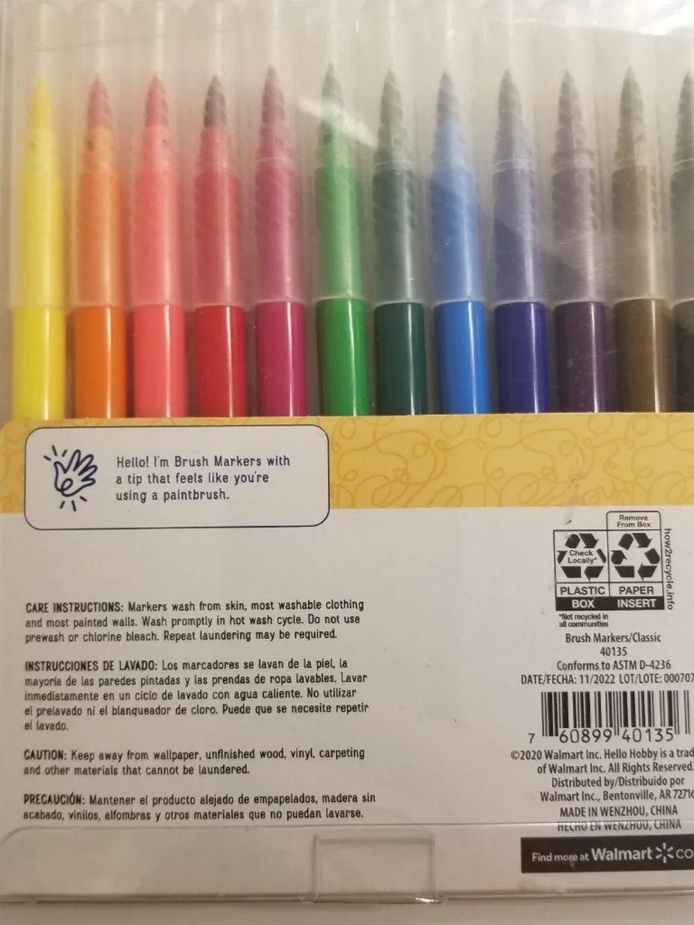 Hello Hobby Brush Markers 12 Classic Colors Washable NIP